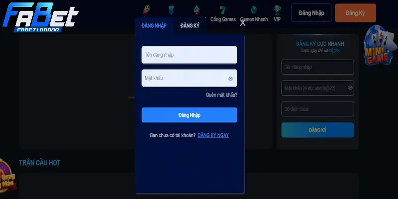 Thao tác đăng nhập tài khoản FABET chuẩn xác