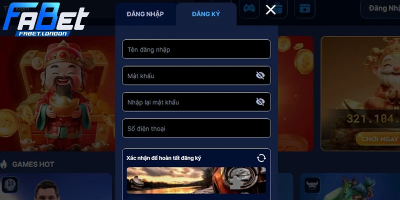 Điền dữ liệu cá nhân vào form đăng ký Fabet