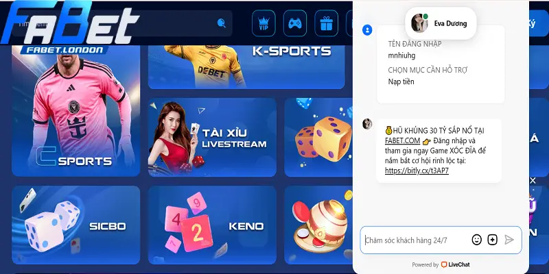 Live chat là kênh liên hệ FABET phổ biến và hiệu quả nhất