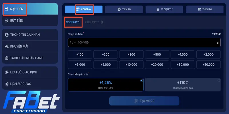 Nạp tiền vào tài khoản Fabet bằng ví điện tử tiện lợi